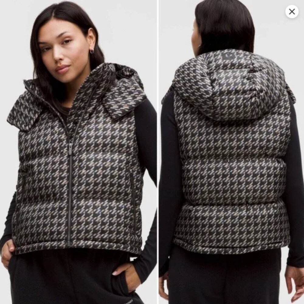 NWT Lululemon Wunder Puff 600-Down-Fill Cropped Vest, Houndstooth Brown, size 6